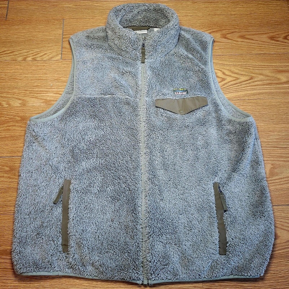VTG L.L Bean Mens Mountain Pile Sherpa Fleece Vest Size XL Olive Green Full Zip